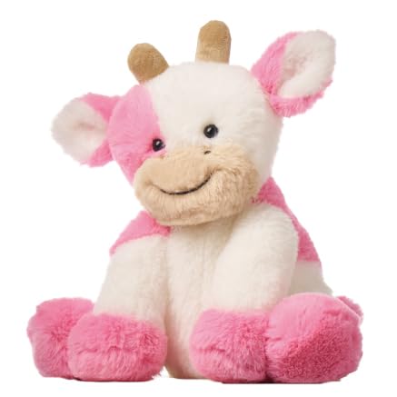 Hopearl stuffed cow toy designed to sit upright for display or play.