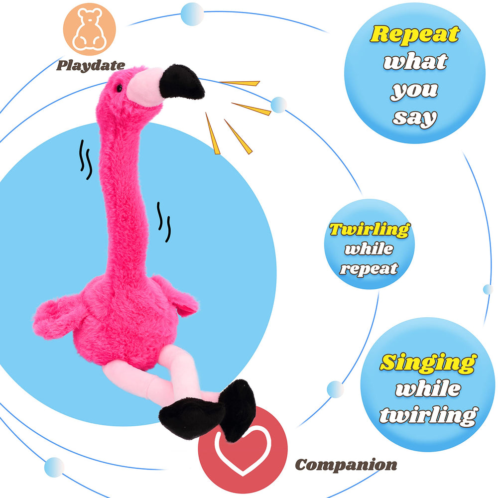 Hopearl Talking Flamingo 13-inch figure, ideal for portable play and cuddly companionship.