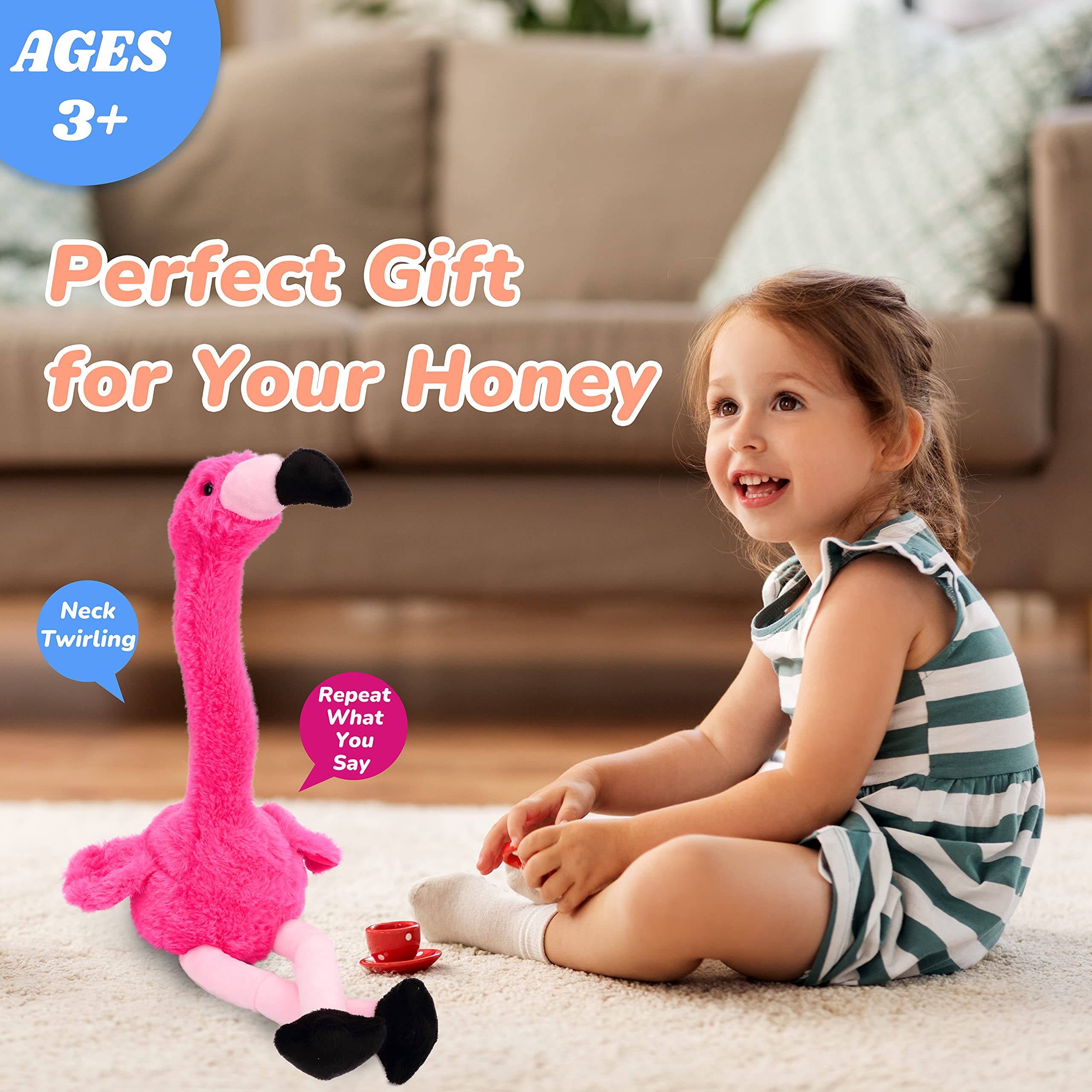 Hopearl Talking Flamingo battery access shows quick setup for active play.