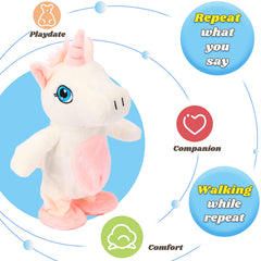 Hopearl unicorn sings in a funny voice to entertain kids during playtime.