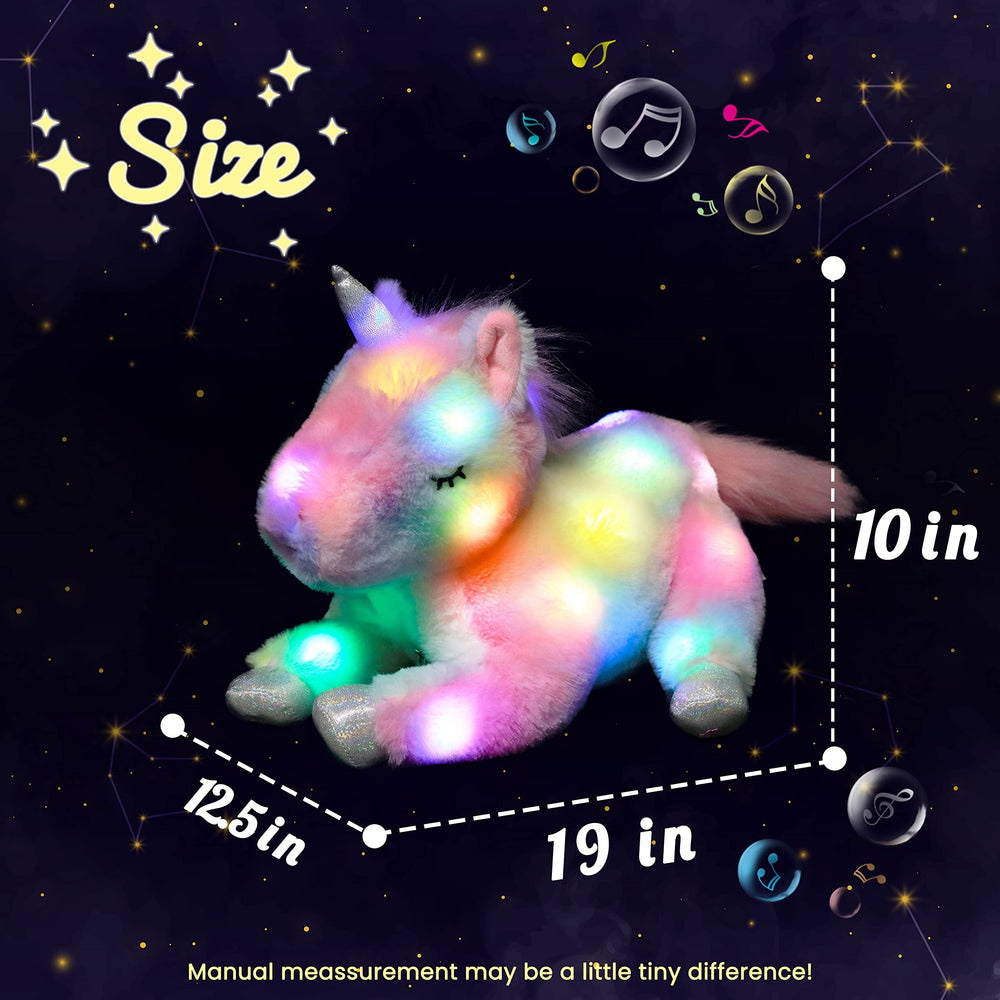 Hopearl unicorn plush with music and volume control.