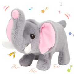 Hopearl walking elephant toy in gray, 9-inch size for toddlers.