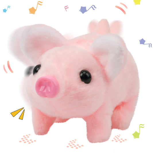 Hopearl Walking Piggy front view in pink, a cuddly 8-inch interactive plush for toddlers.