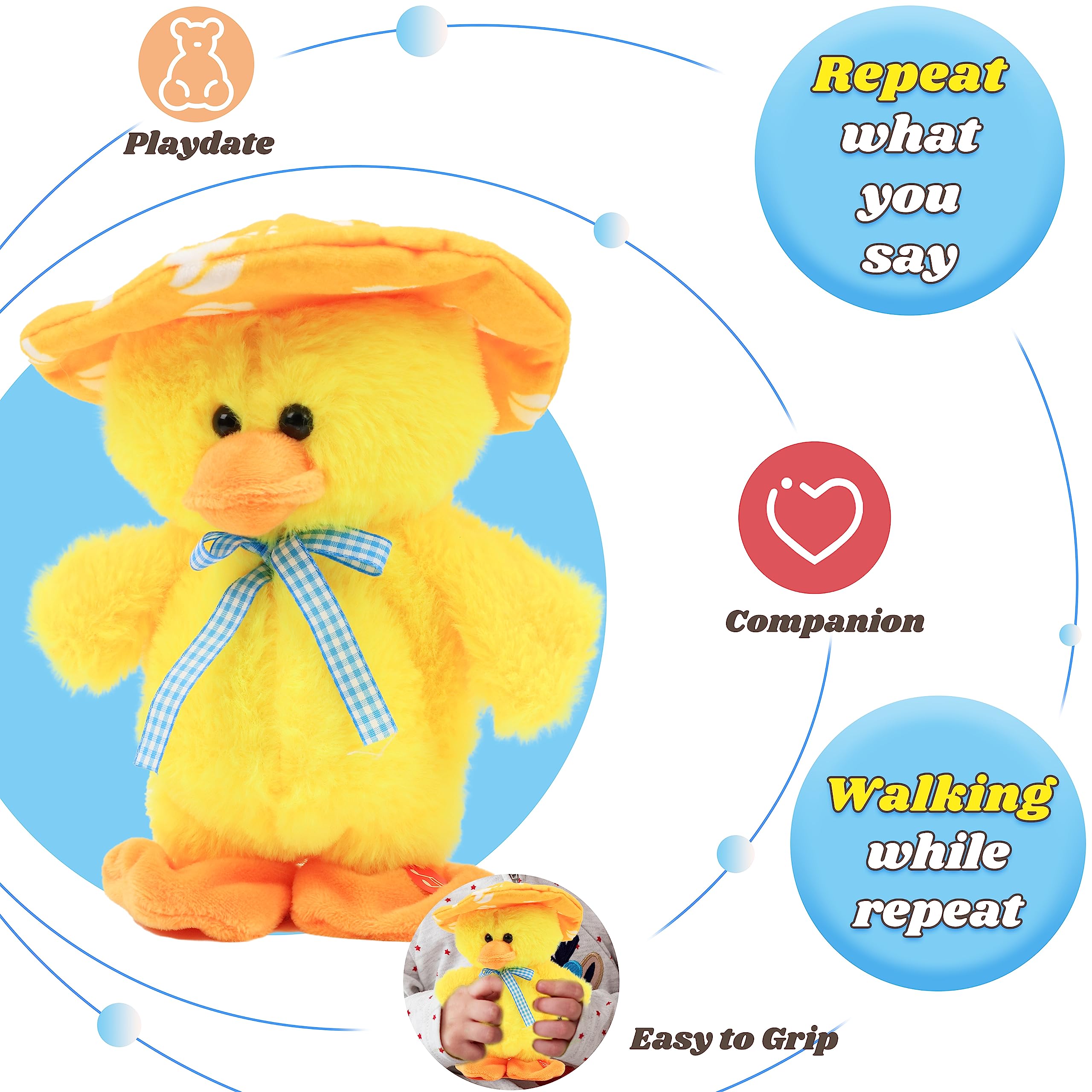 Hopearl yellow talking duck engages kids with quick responses and pretend conversations.