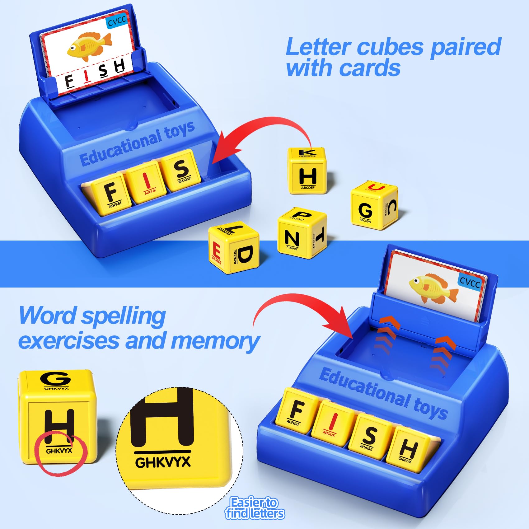 HOPEEYE 30 double-sided cards for varied CVC and CVCE word practice.