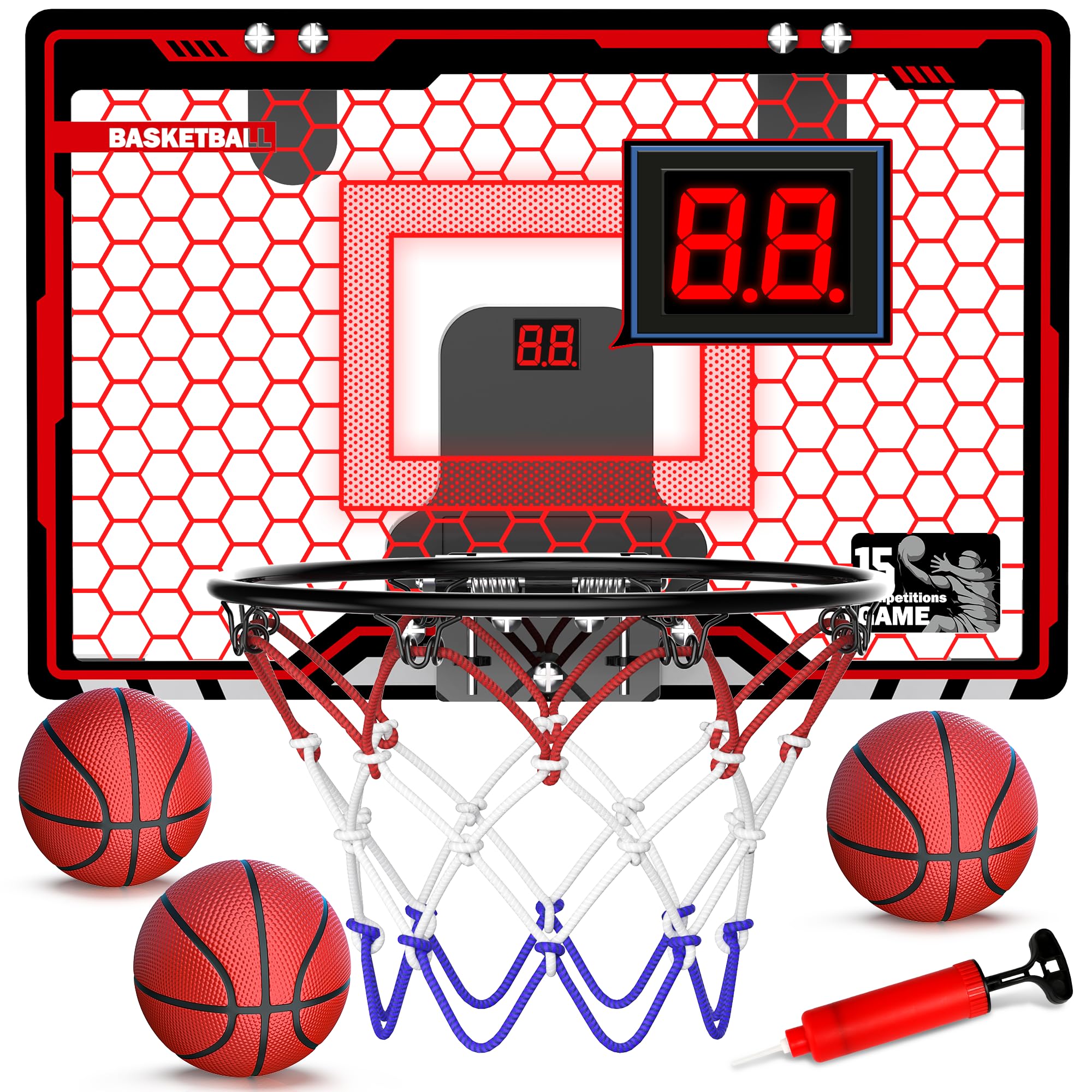 HopeRock indoor hoop with LED scoreboard for exciting play and instant goals.