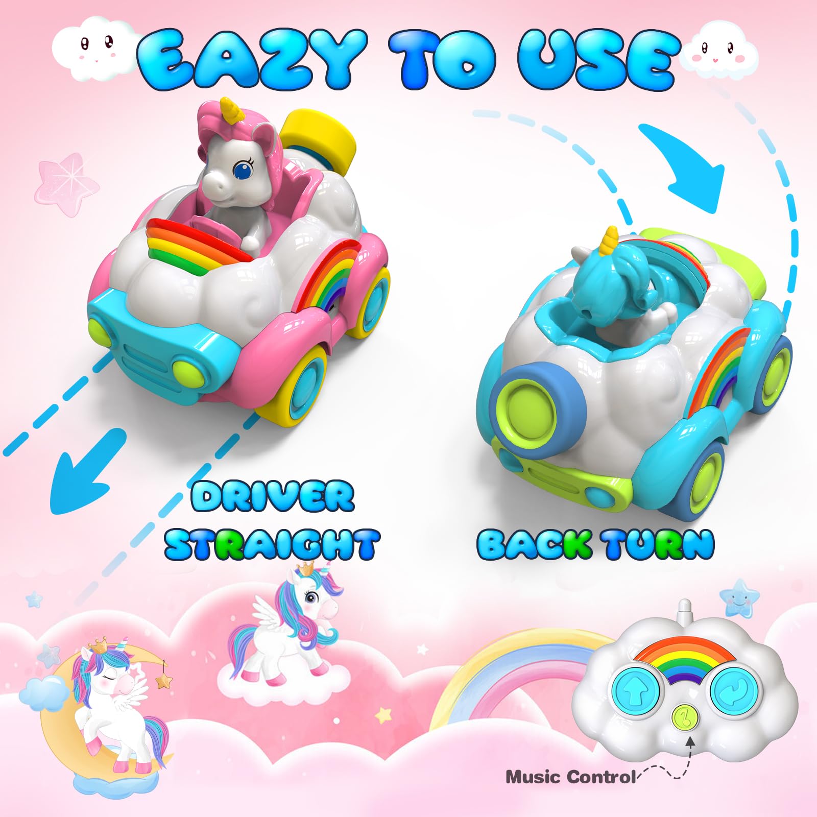 HopeRock unicorn RC car pink designed for easy toddler driving