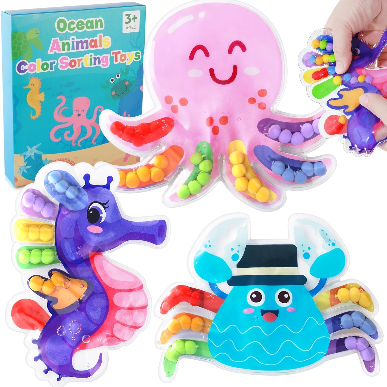 Hopihy 3Pack Color Sorting Toys — Fine Motor & Color Matching (Sea Ani ...