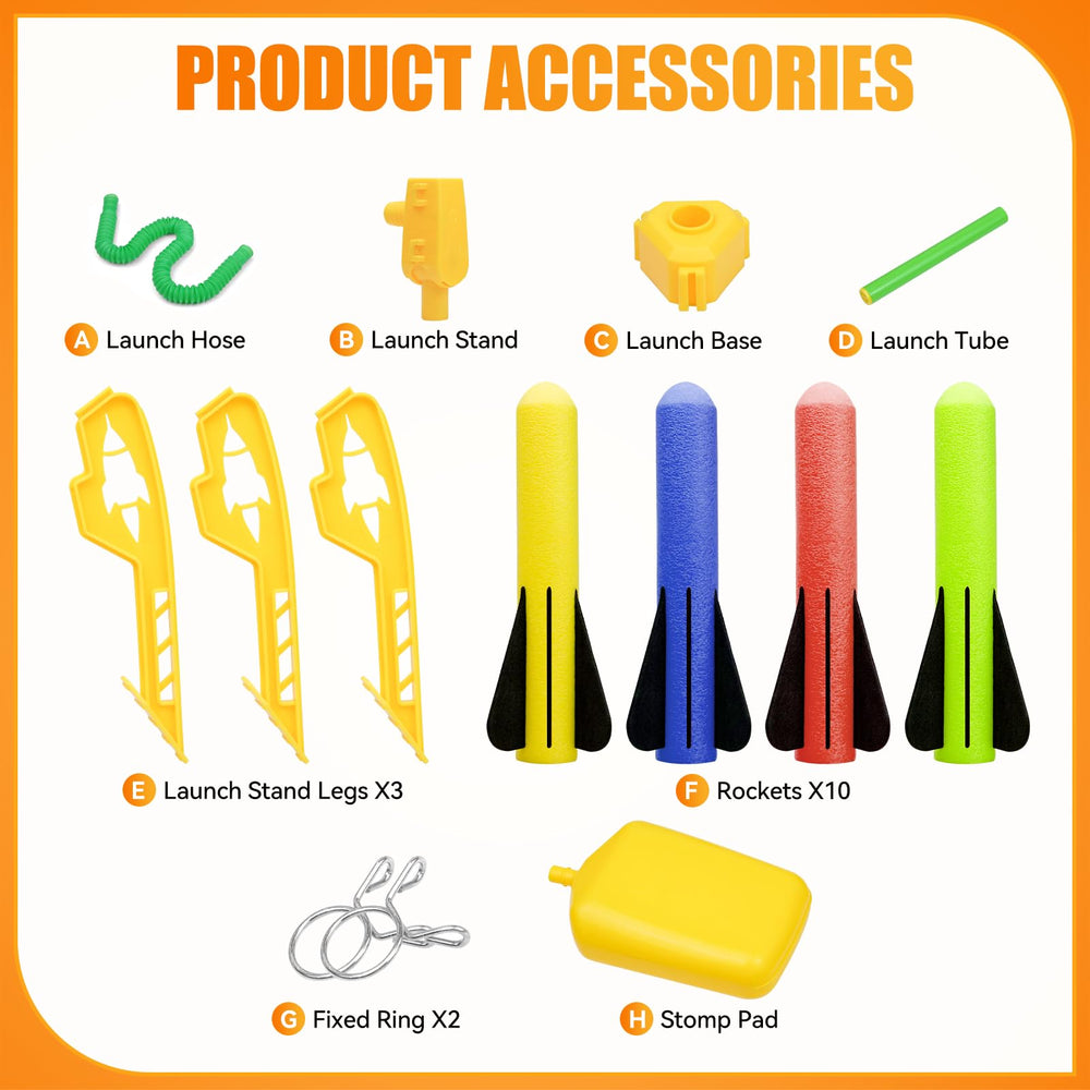 Hopture Rocket Launcher foam rockets in bright colors for safe outdoor fun.
