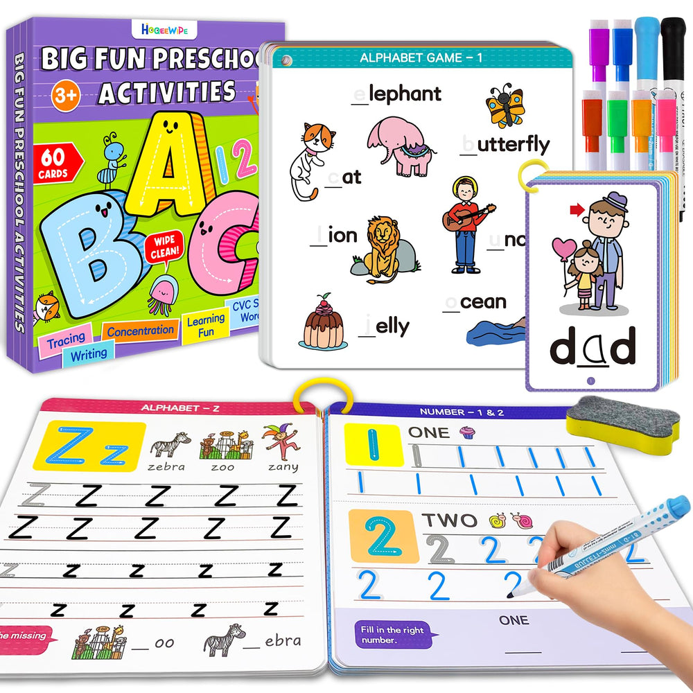 HOQEEWIPE busy book cover for preschool handwriting practice and early literacy at home.