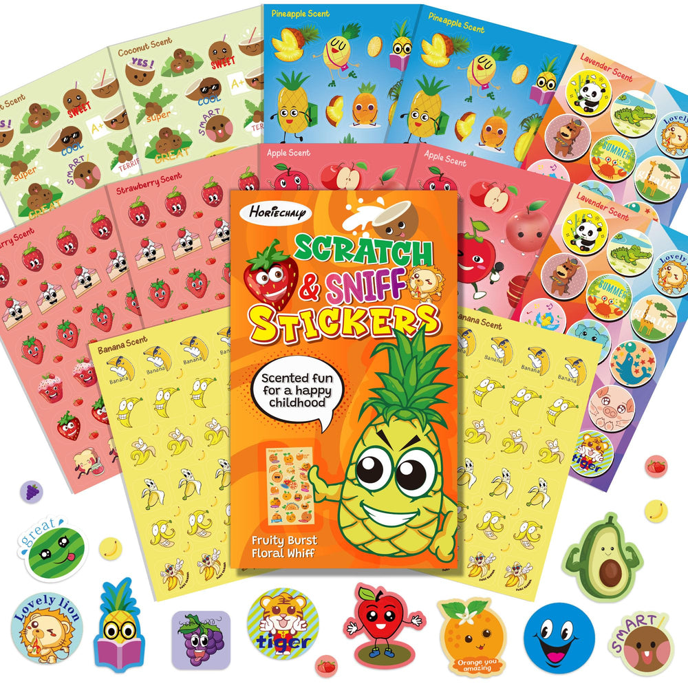 HORIECHALY front packaging showing colorful fruit sticker sheets and scent benefit