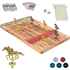 HOROW horse racing board shows solid wood craftsmanship for durable family game nights.