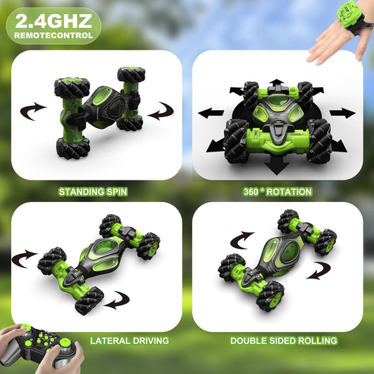HOSHIPLAY 1:12 gesture-sensing RC stunt car side-drift view shows precision control.