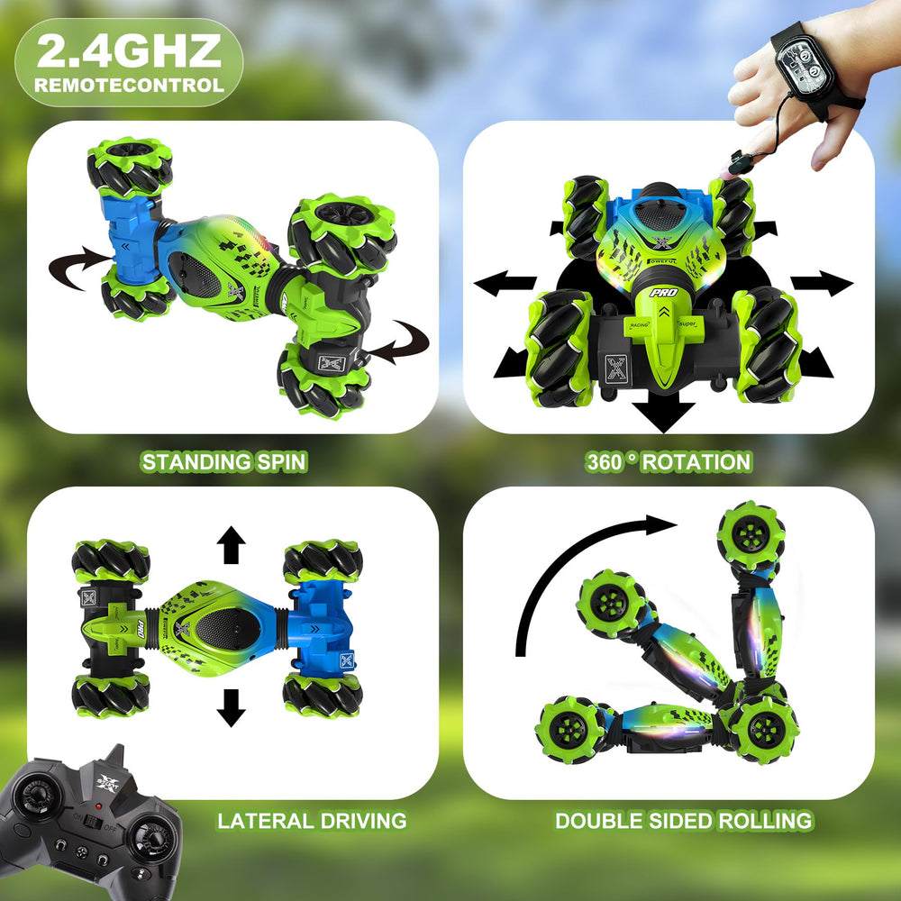 HOSHIPLAY Gesture RC Car LED lights glow during night play for immersive racing.