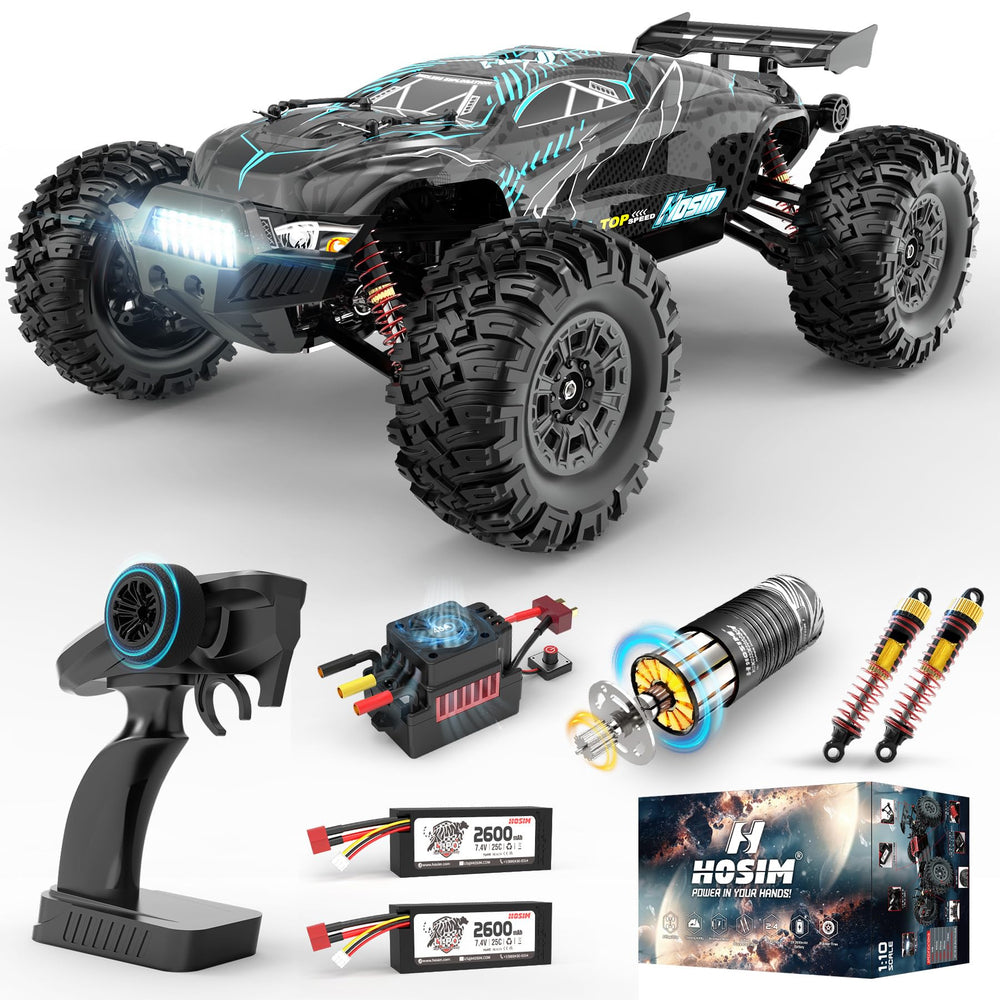 Hosim 1/10 off road RC car front view for high speed runs on rough terrain
