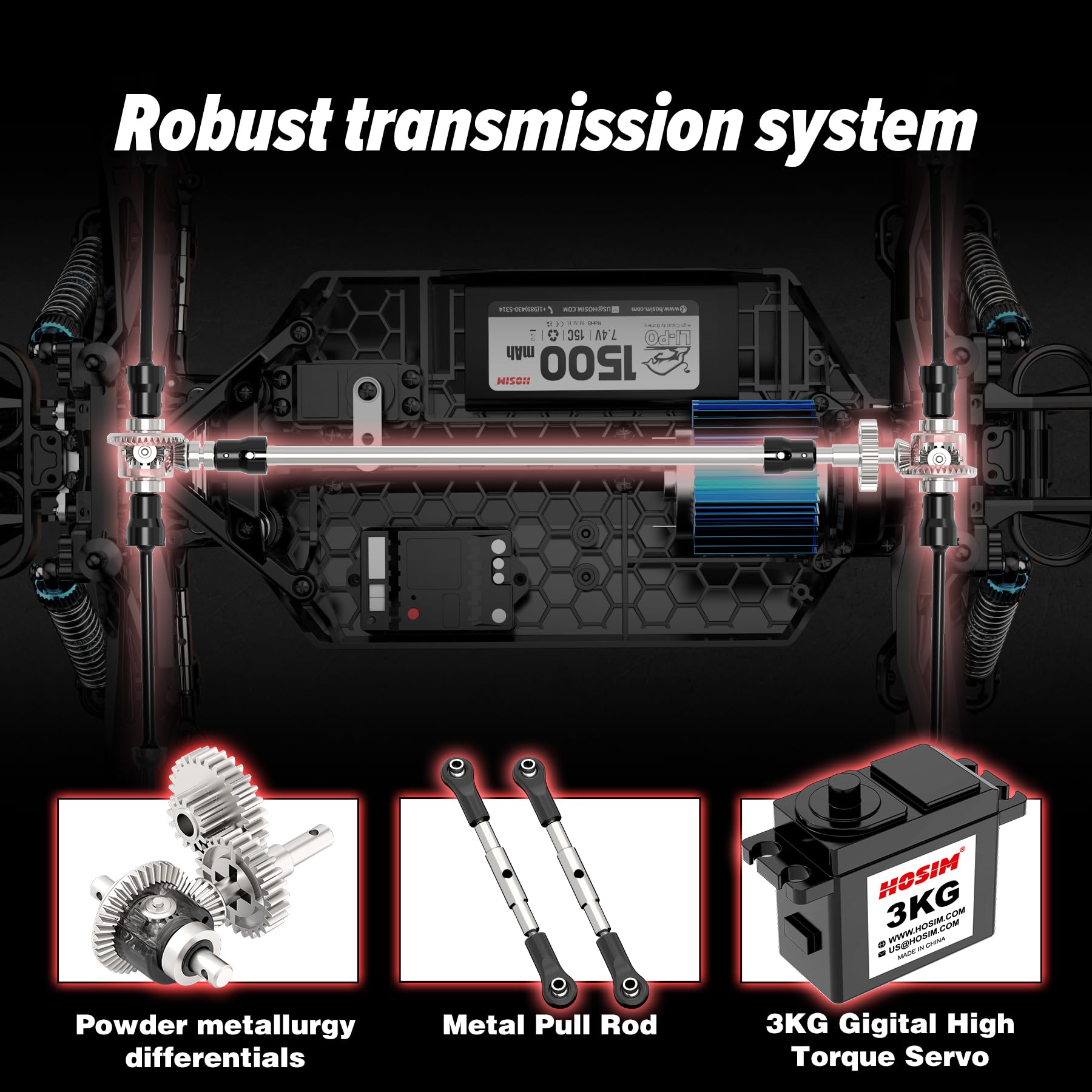 Hosim 1/10 RC car battery pack offering extended playtime outdoors.