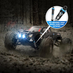 Hosim RC car aluminum shocks and durable chassis for tough off-road use.