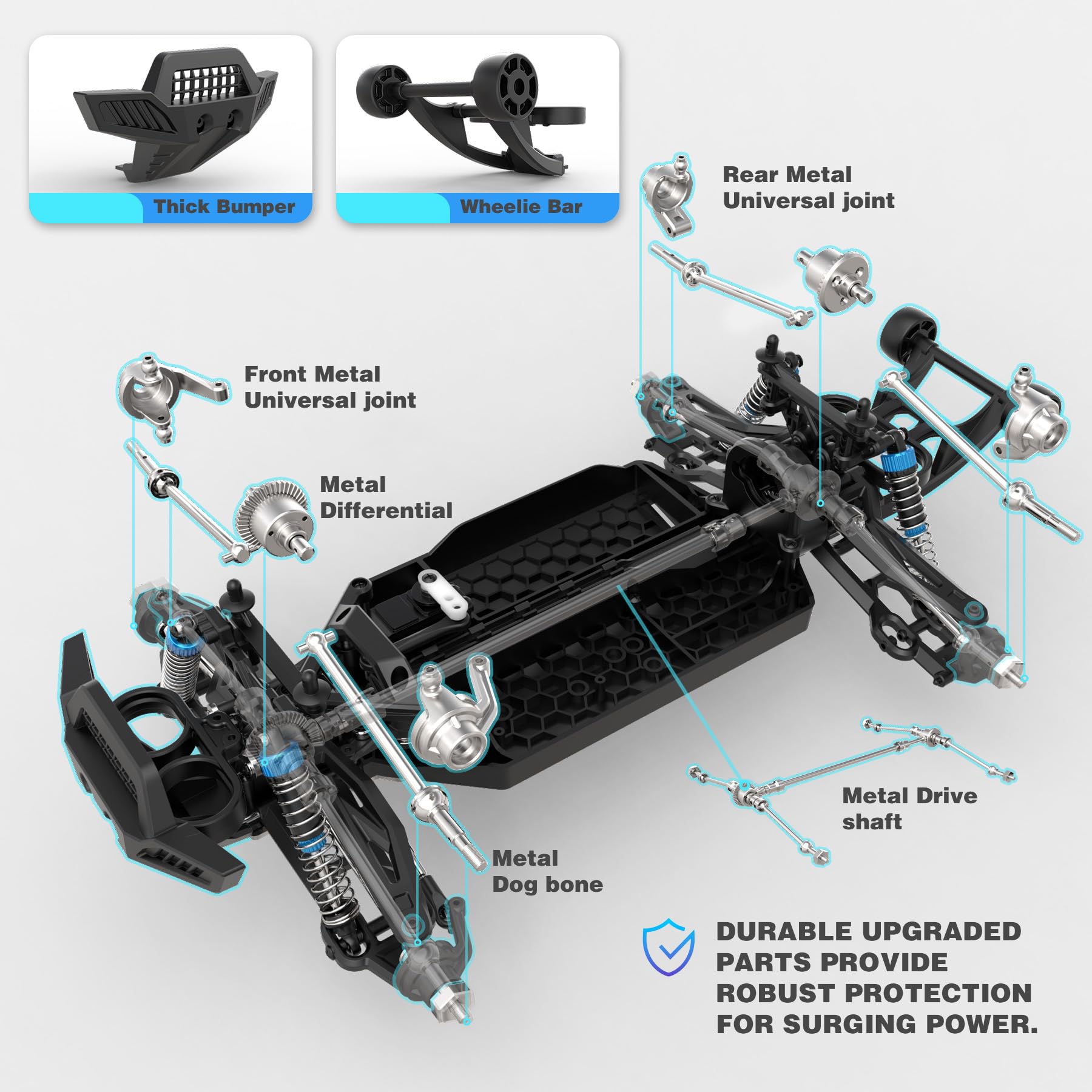 Hosim RC truck aluminum shocks deliver smooth handling on rough surfaces