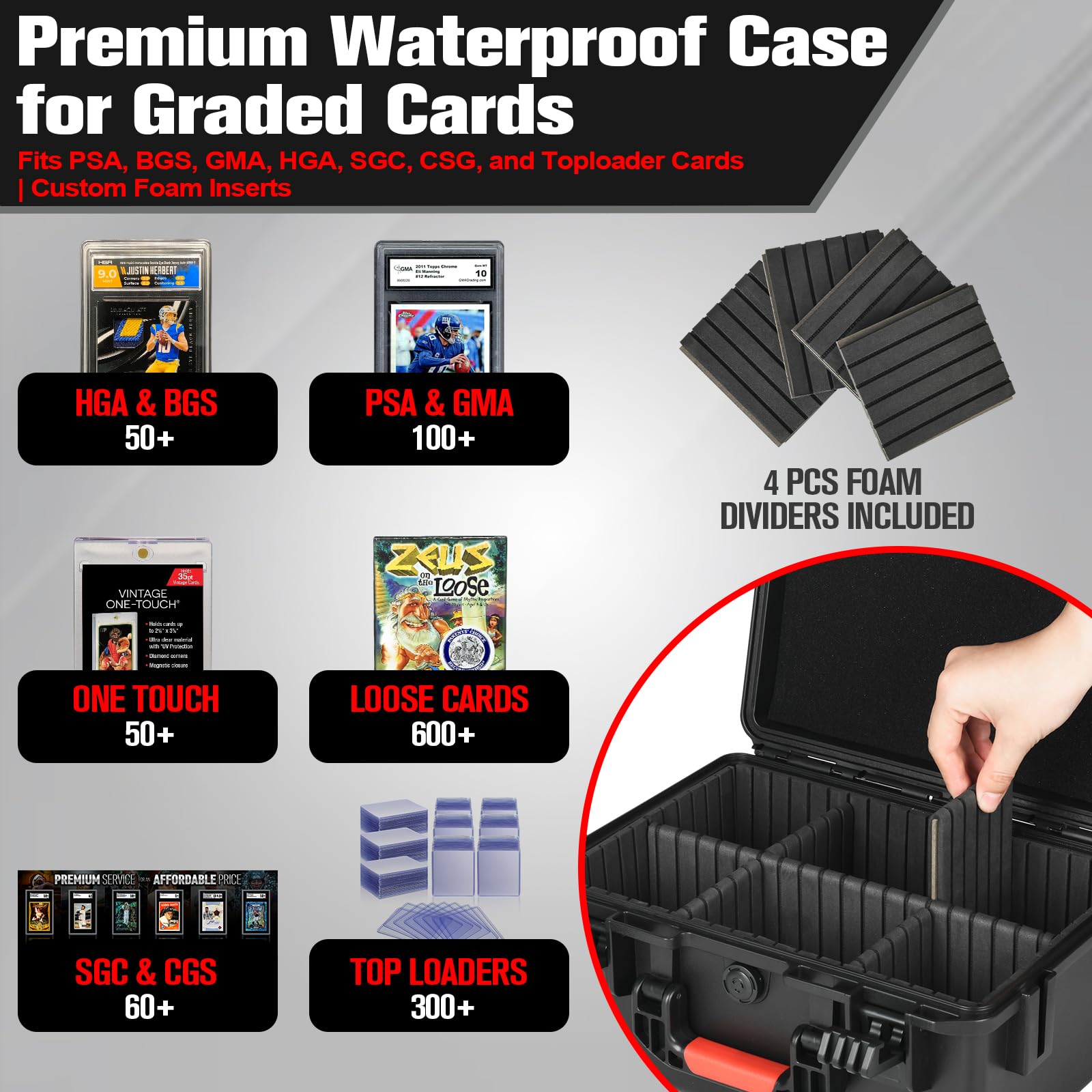 HOSOCASE storage box with removable dividers enabling customizable layout for collectors.