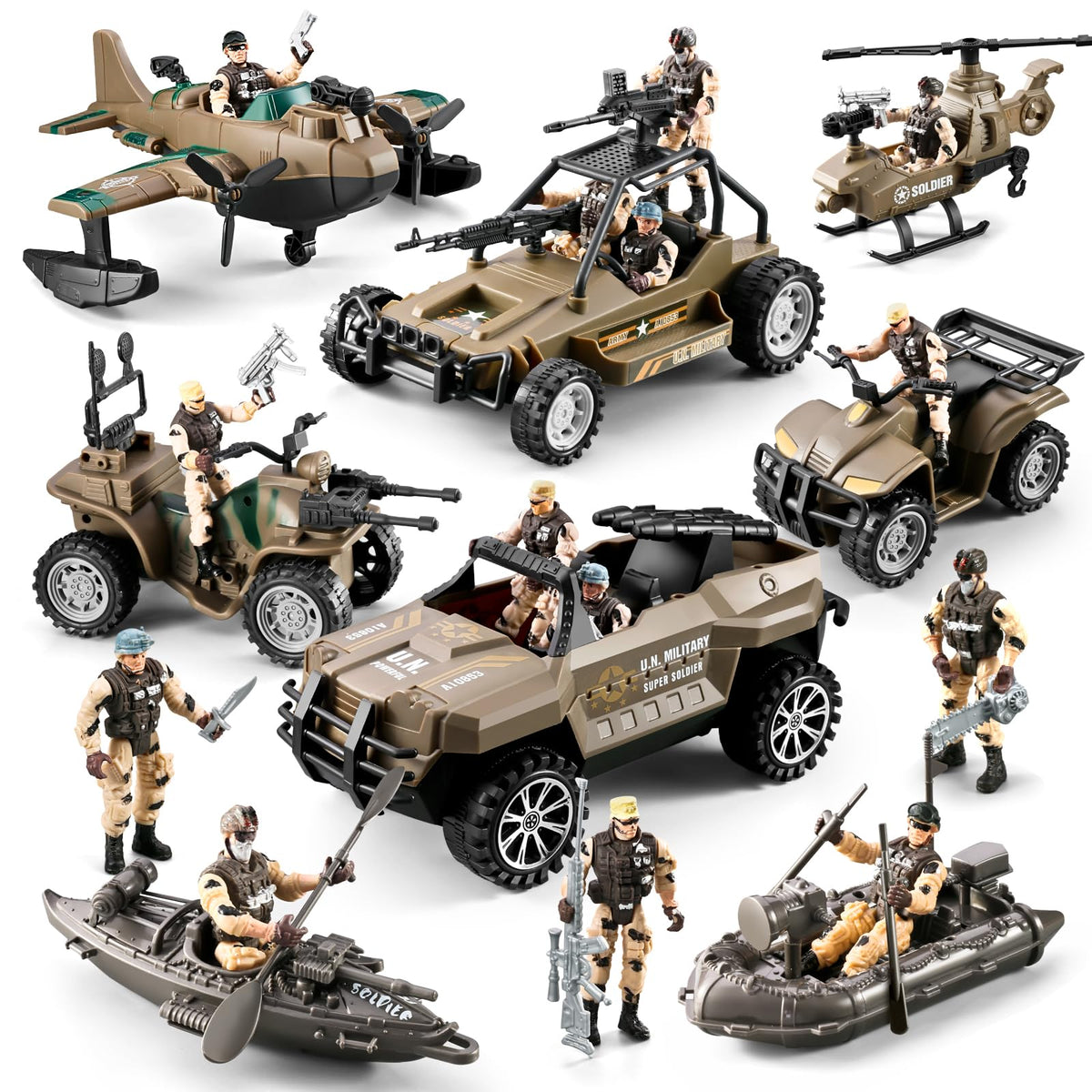 Hospony 56-in-1 army toy truck for imaginative battlefield play and motor skills.
