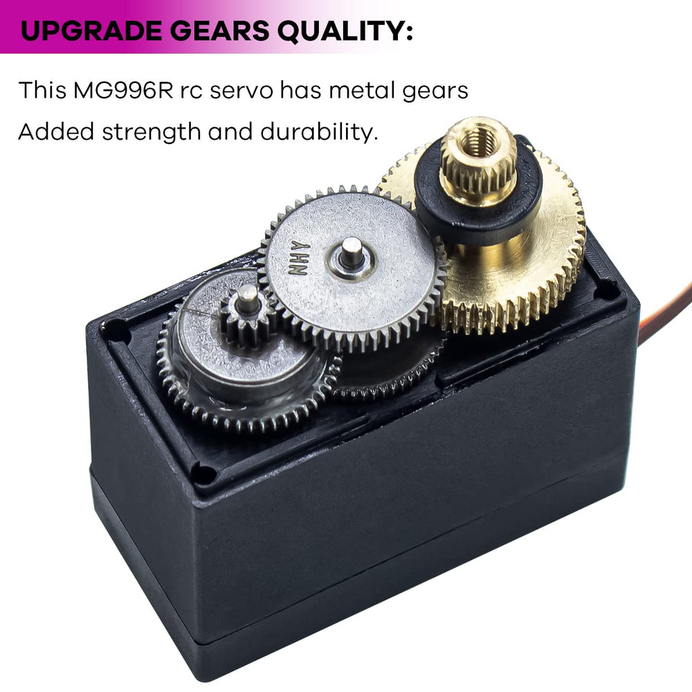 Hosyond MG996R coreless motor inside for smooth operation and reduced vibration.