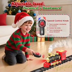 Hot Bee train with festive Christmas lights for holiday fun.