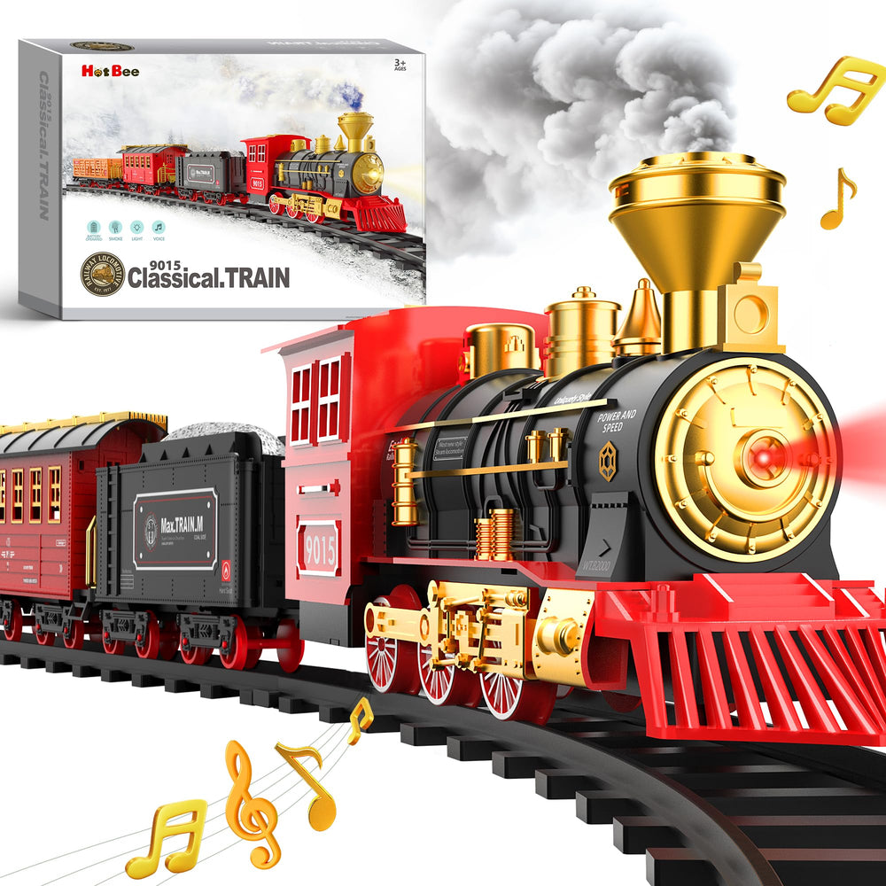 Hot Bee Train Set locomotive engine for festive playtime around the Christmas tree.