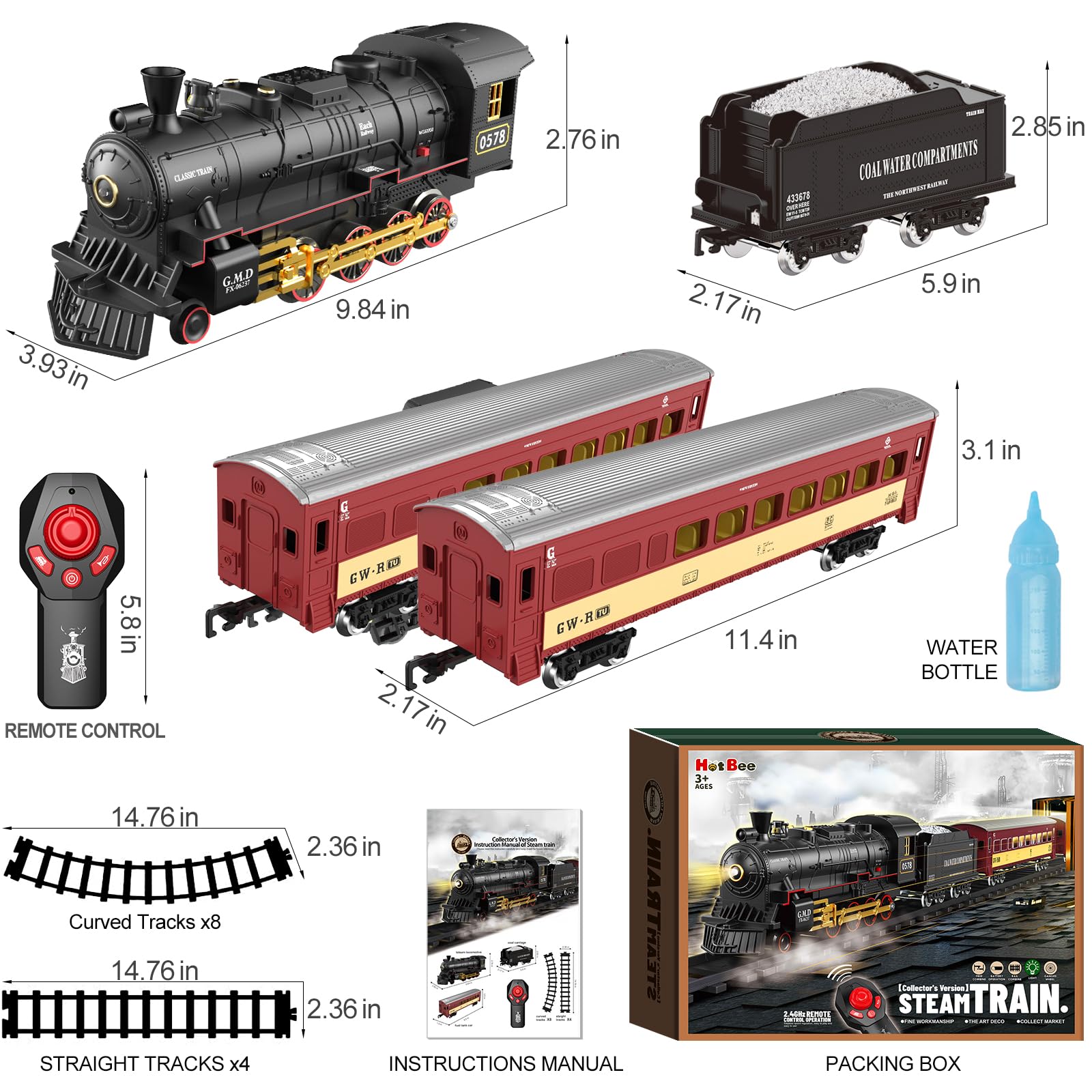 Hot Bee remote control train enables varied play with speed, whistle, and smoke