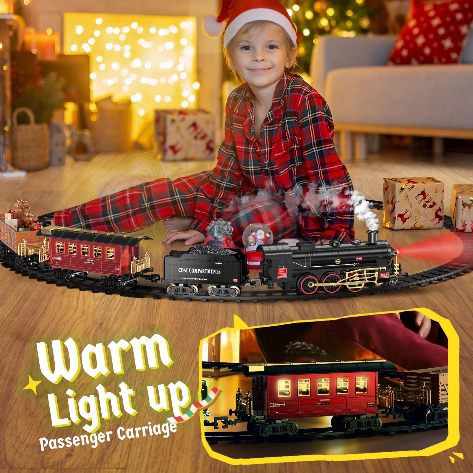 Hot Bee Train Set silent-mode locomotive featuring lights for calm, quiet play