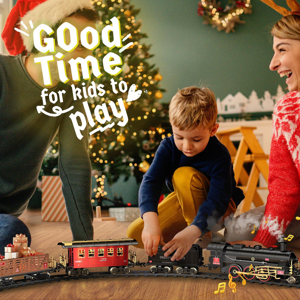 Hot Bee Train Set warm light carriage creating a cozy glow around the tree