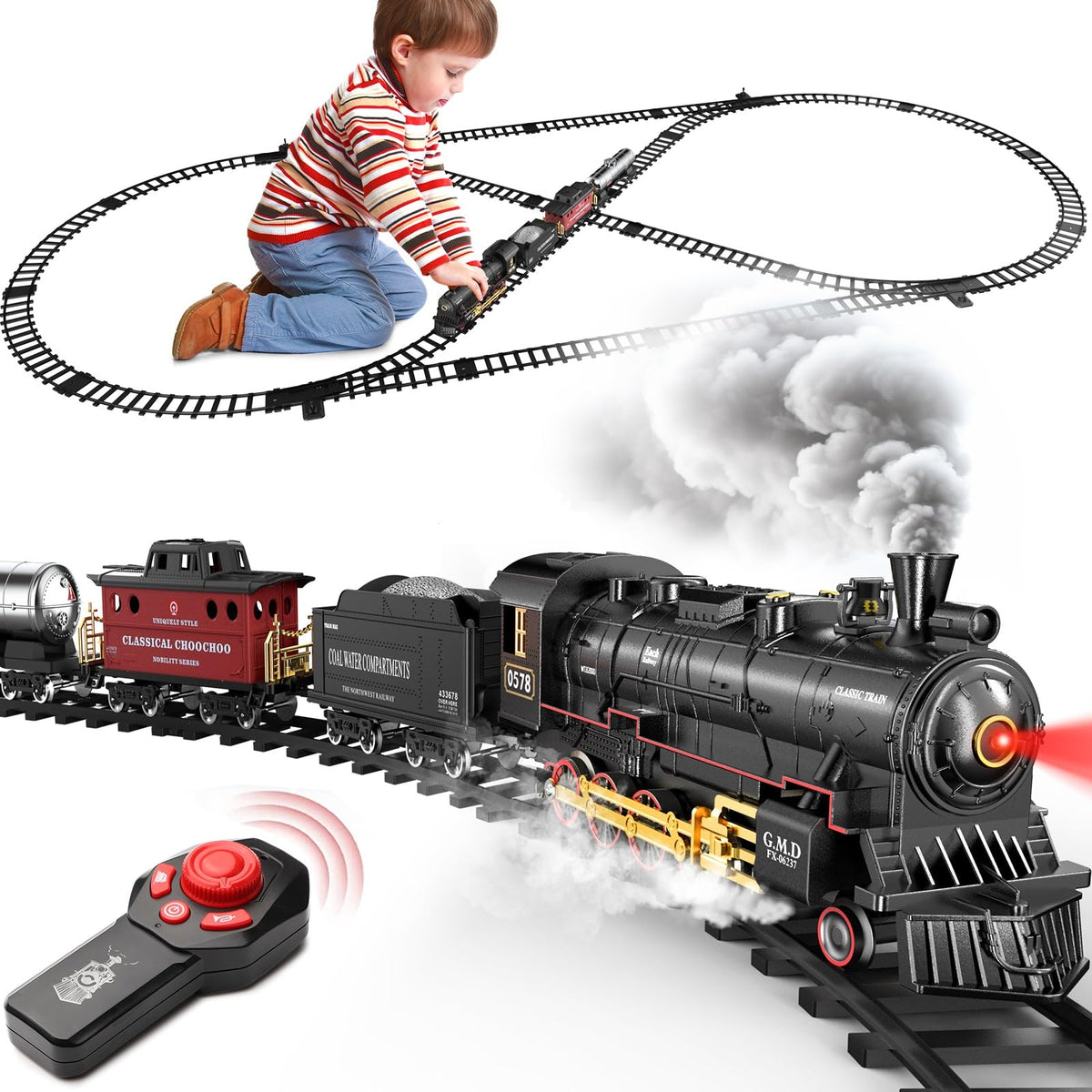 Hot Bee steam locomotive with realistic smoke for immersive play