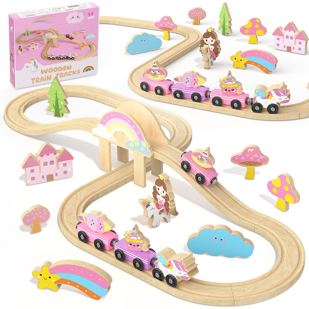 Hot Bee Unicorn train engine in pastel colors supports imaginative toddler play.