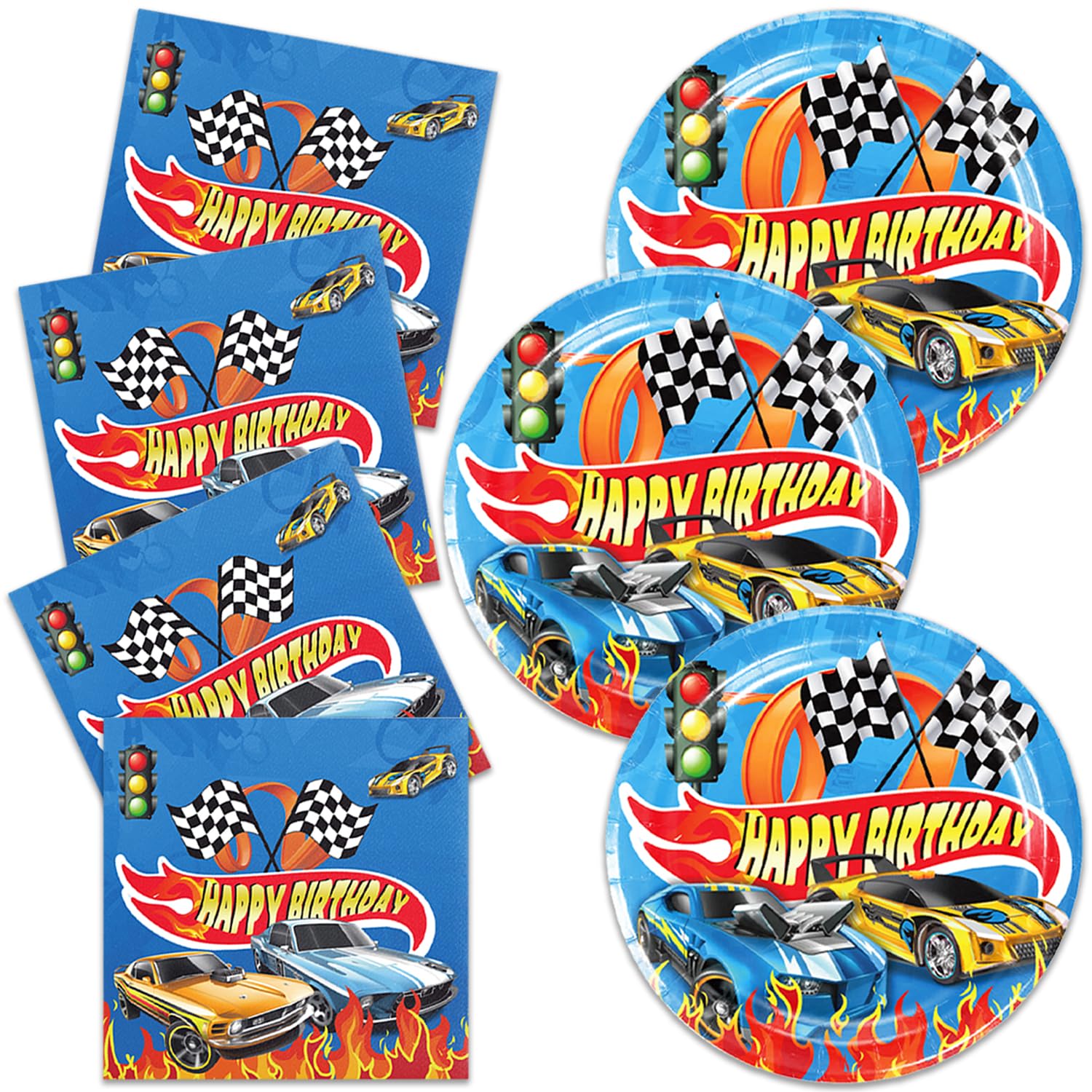 Hot Cars 7-inch plates featuring racing cars for a lively birthday table