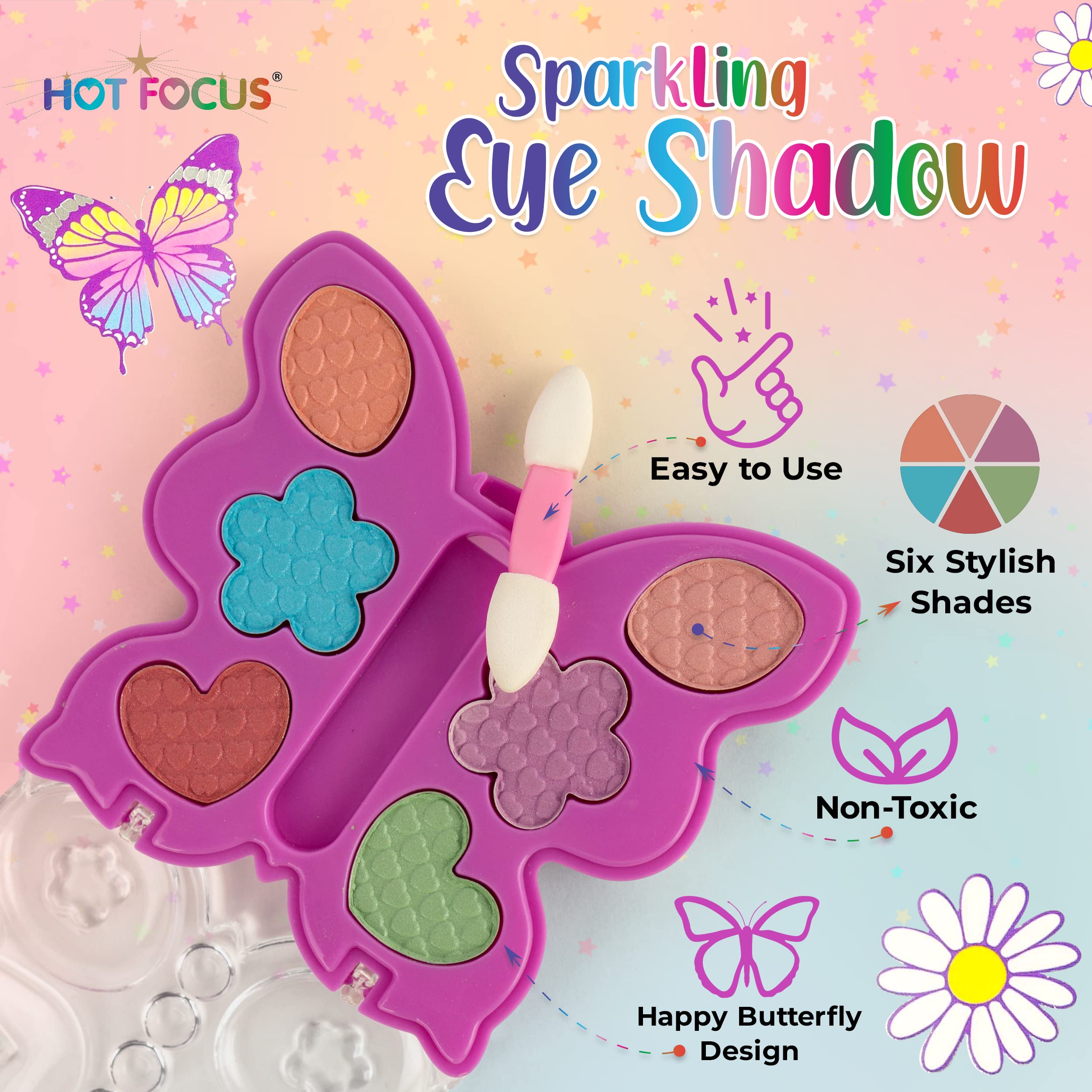 Hot Focus applicator included for easy, mess-free pretend makeup.