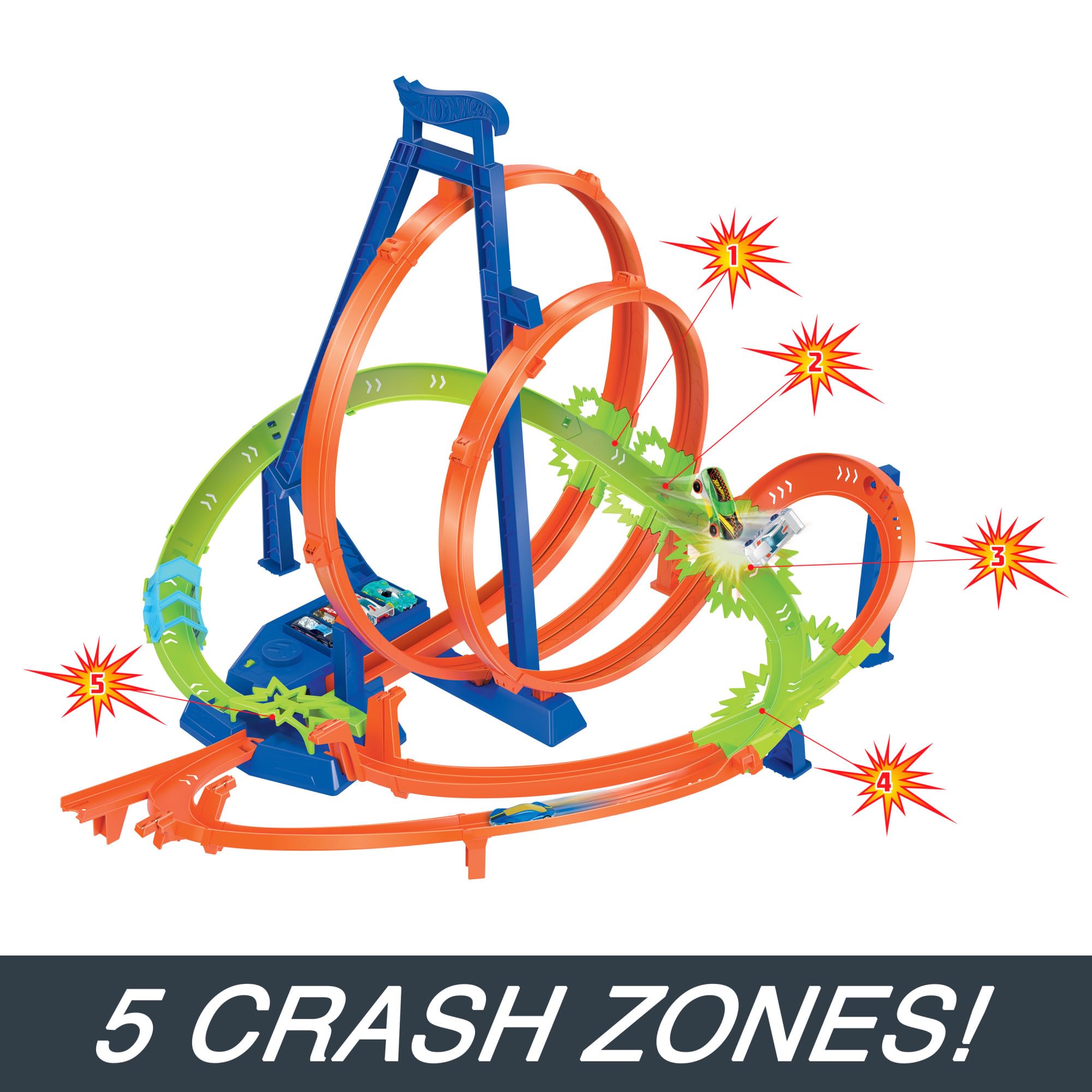 Motorized booster powers continuous motion through loops for nonstop action