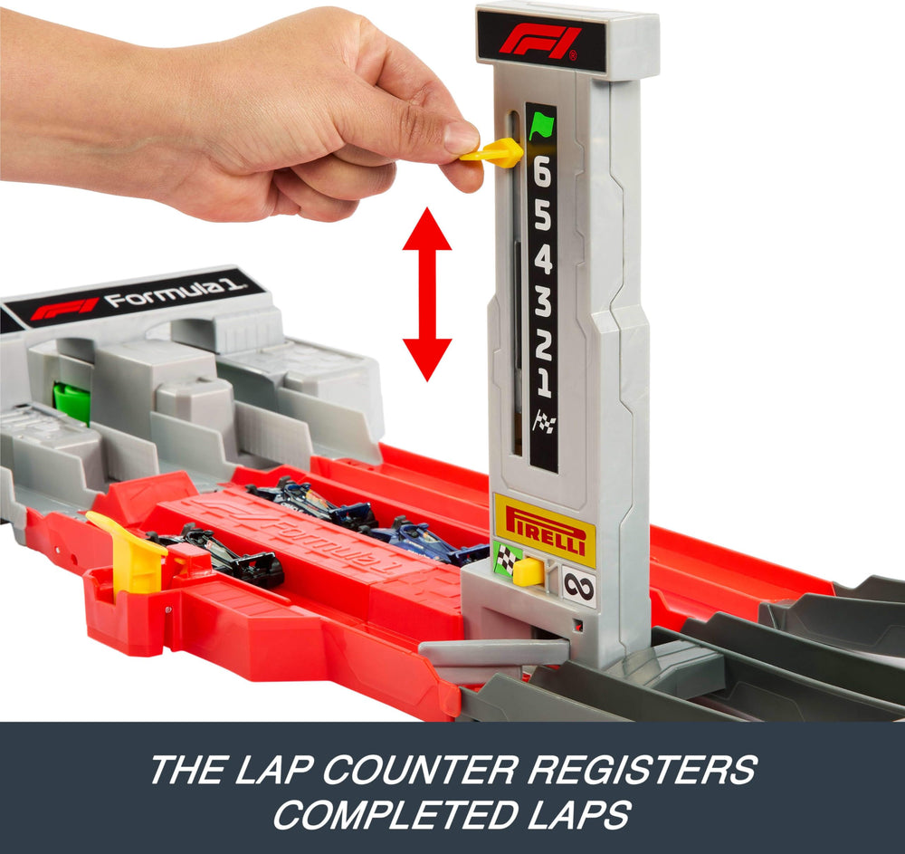 Includes three 1:64 scale die-cast Hot Wheels cars.