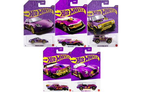 Hot Wheels 57th Anniversary Pearl and Chrome set of 5 die-cast cars in a display-ready box