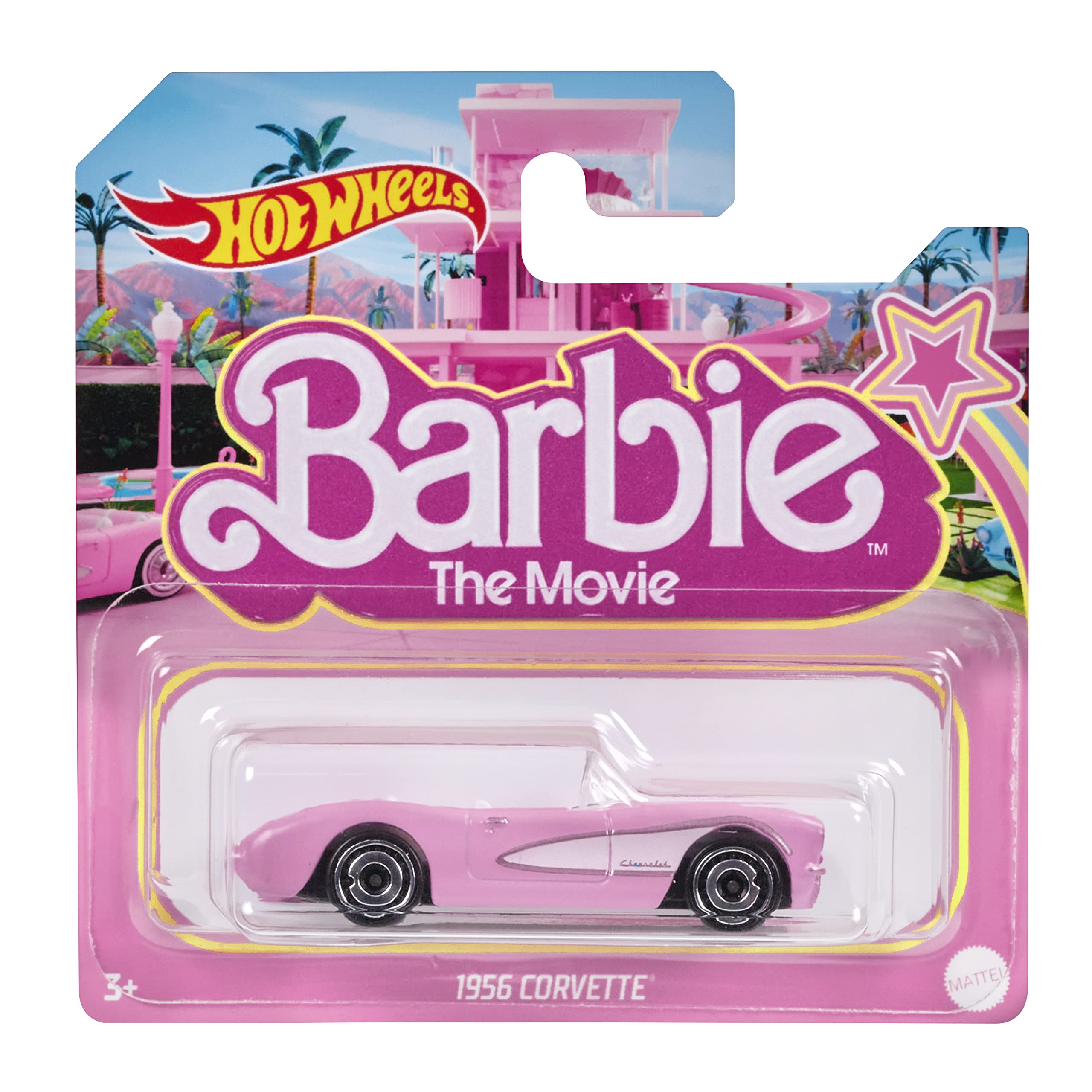 Hot Wheels Barbie Corvette 1956 pink in 1:64 scale for display and play