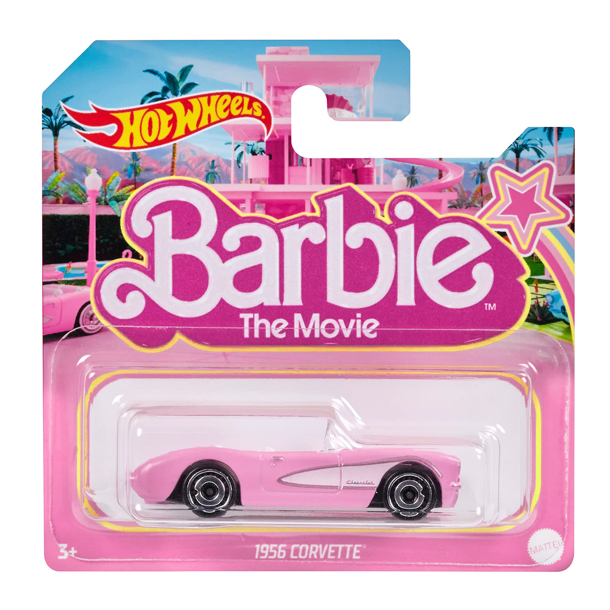 Hot Wheels Barbie Corvette 1956 pink in 1:64 scale for display and play