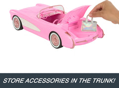 Hot Wheels Barbie Corvette movie-accurate details enhance pretend journeys.