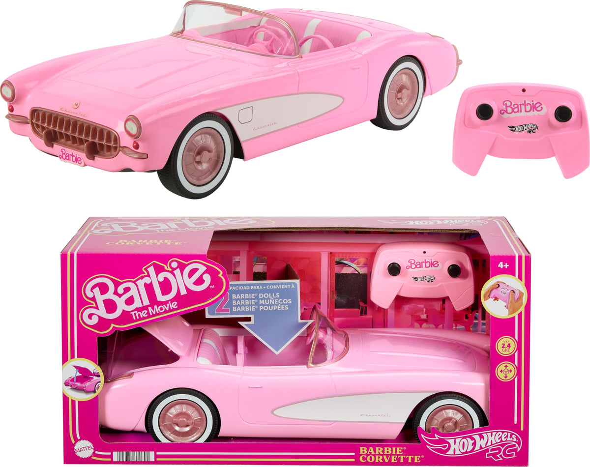 Hot Wheels Barbie Corvette trunk opens to store accessories during play.