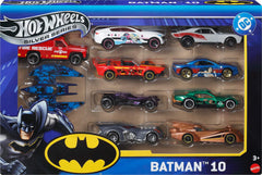 Hot Wheels Batman 10-Pack Batmobile displays iconic design for play and display.