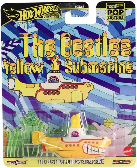Hot Wheels Beatles Yellow Submarine die-cast side view showcasing vibrant artwork