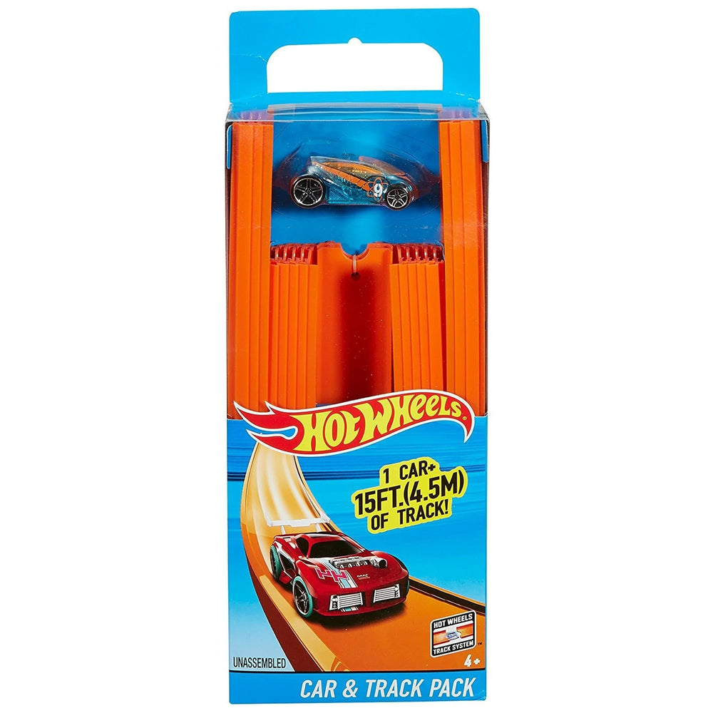 Hot Wheels BHT77 packaging shows the car and track pack