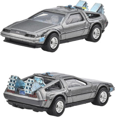 Hot Wheels BTTF DeLorean Time Machine detail showcases authentic film-inspired craftsmanship for display.