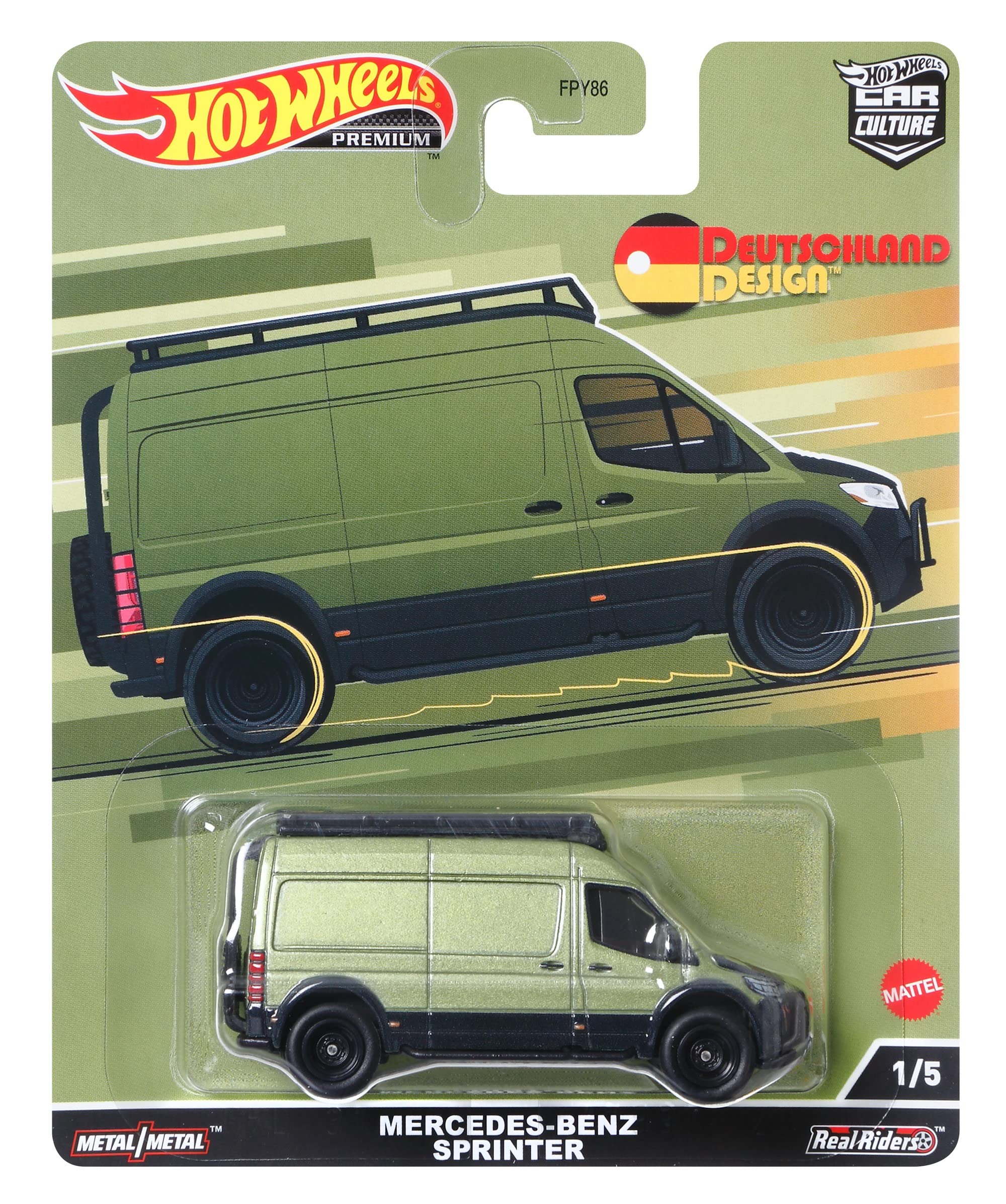Hot Wheels Circuit Legend Mercedes Sprinter Van on display stand demonstrates collectability.