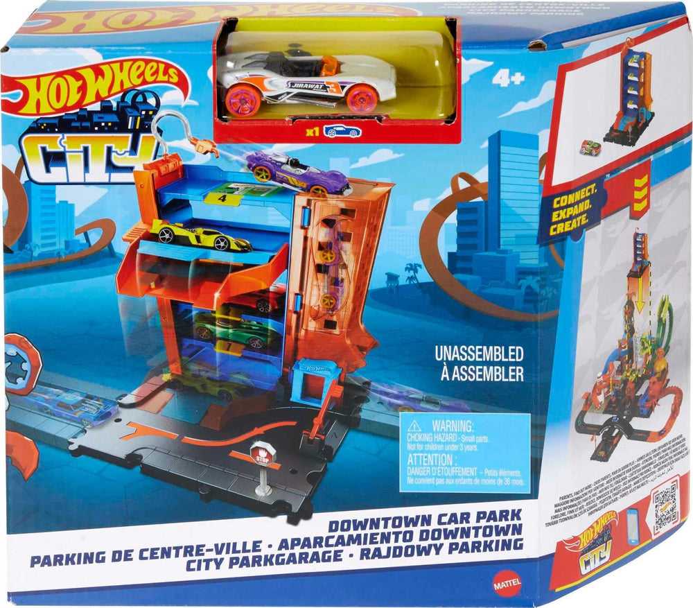 Hot Wheels City Downtown Car Park exterior view for imaginative play