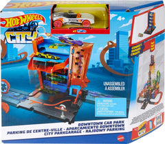 Hot Wheels City Downtown Car Park exterior view for imaginative play
