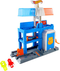 Hot Wheels City Downtown Police Tower side ramp exit enabling quick street level action