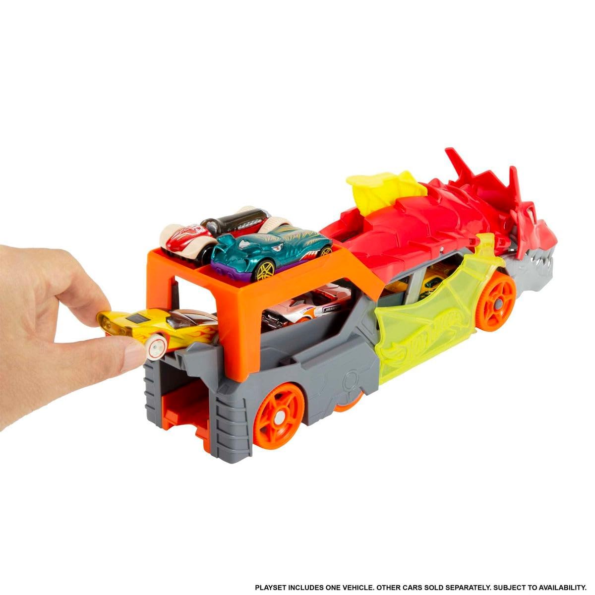 Hot Wheels City Dragon Launch Transporter connected to track for extended adventures.